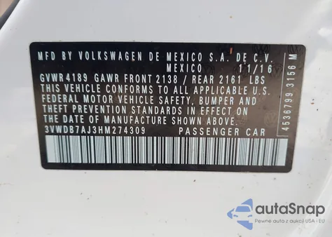 2017 Volkswagen Jetta 1.4T Se from USA, damaged, VIN 3VWDB7AJ3HM274309